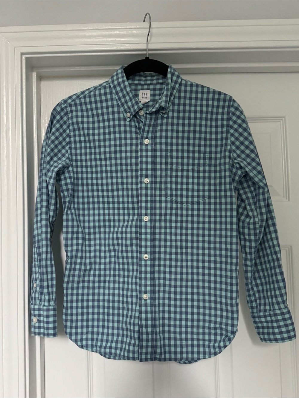 GAP BOYS Teal and Navy Checked Button-Down Shirt